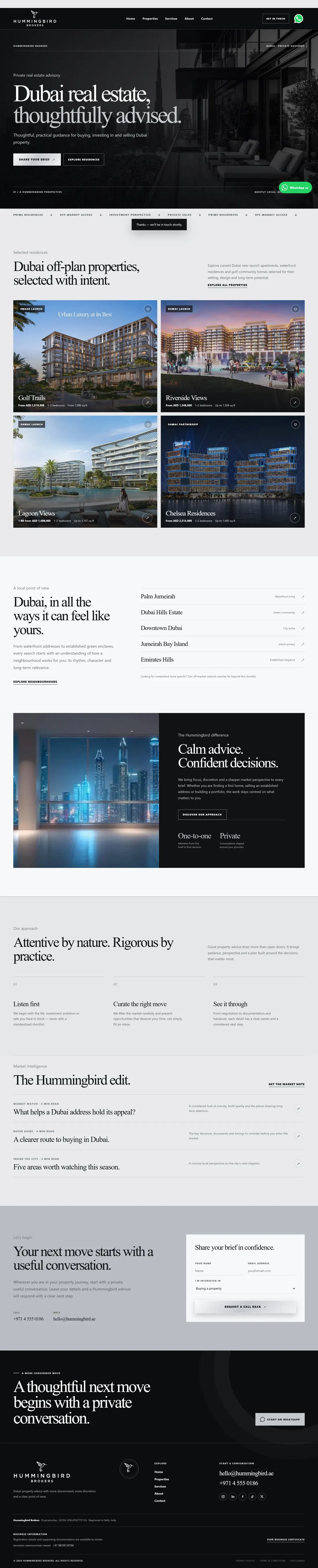 Hummingbird Brokers website design